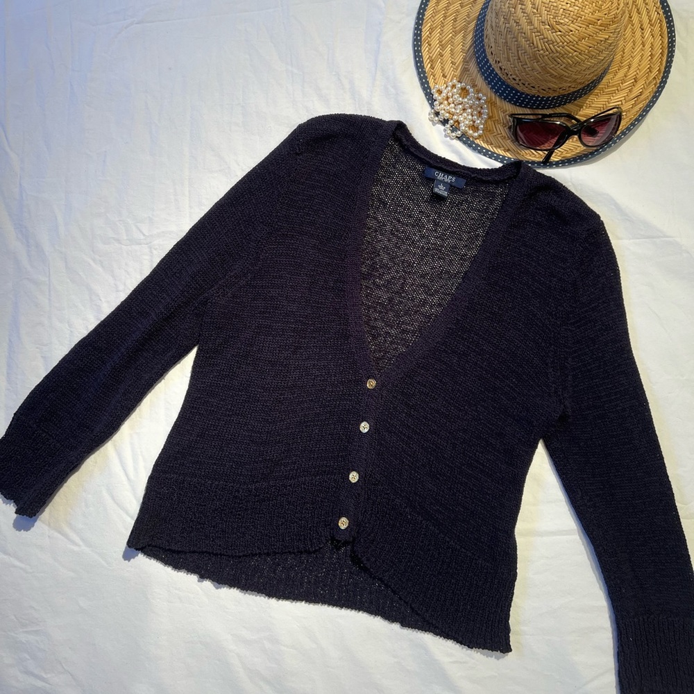 Chaps Navy Blue Long Sleeve Cardigan. Sz L